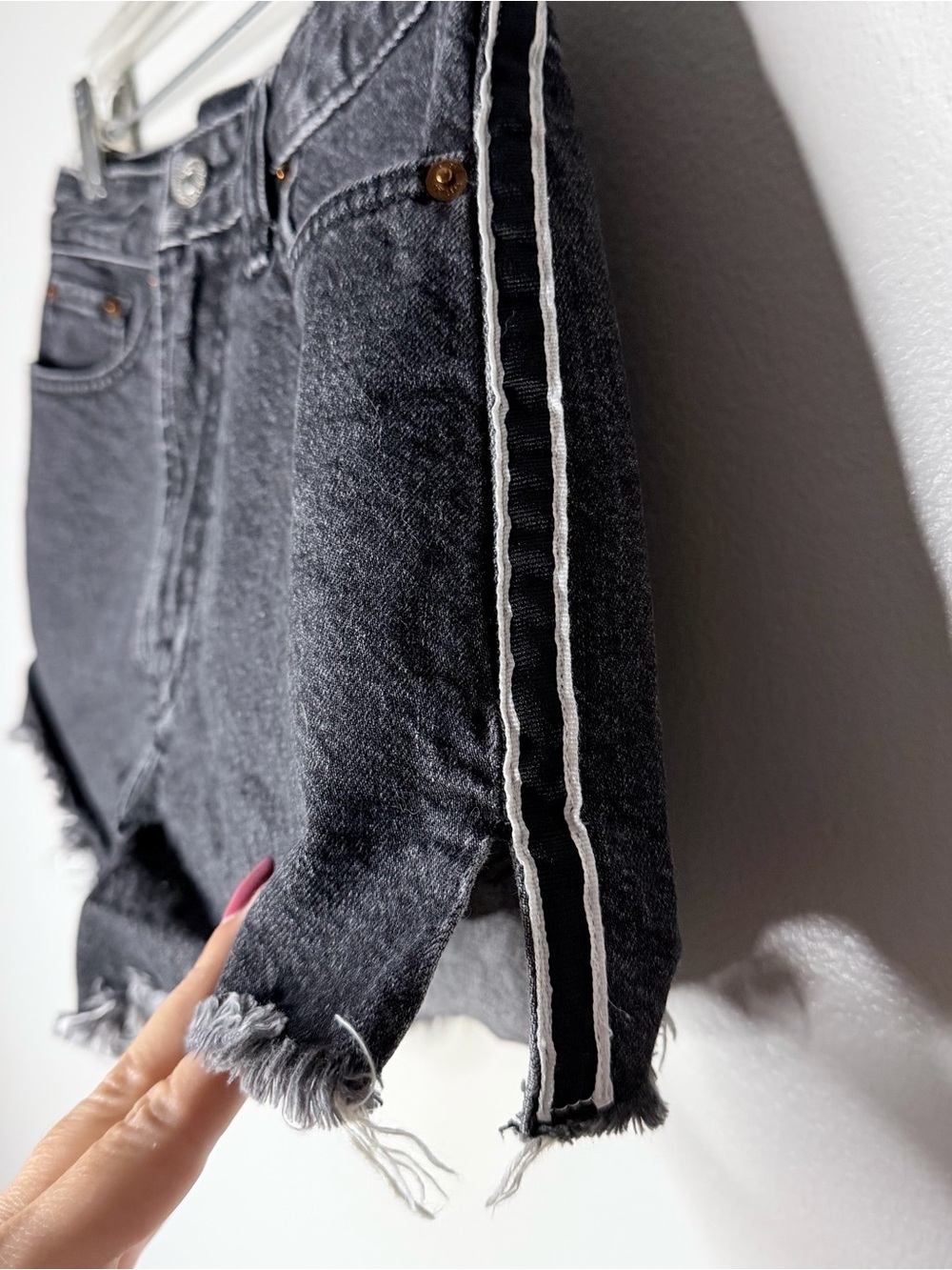 Abercrombie & Fitch Black Washed Denim shorts with White Side Stripes